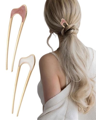 IPNSDON 2Pcs große U-förmige Haarnadeln aus Metall, französischer Dutt, geeignet für Damen- und Mädchenfrisuren, geeignet für Abschlussfeiern, Zeremonien, exquisite Anlässe (Rotwein)