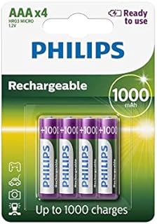 PHILIPS AAA Batteries - HR03 Rechargeable Batteries - NiMH 1.2V - 500 Recharges