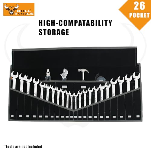 Metrisch & SAE,Schraubenschlüssel und Werkzeugtaschen-Organizer, aufrollbare Tasche, Bull-Werkzeuge, 26 Taschen, handgefertigt, schwer… – Ansicht 4