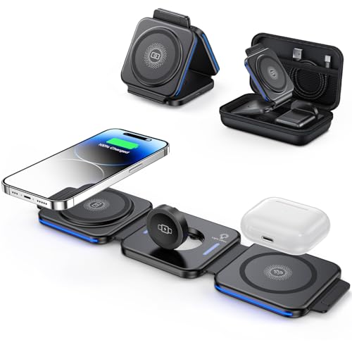 MURPISO 3 in 1 Charging Station for Apple Multiple Devices Foldable Magnetic Wireless Charger for iPhone 16 15 14 13 12 Pro Max Plus Wireless Charger Pad for iWatch Series & AirPods 4-3-2-Pro