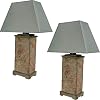 Sunnydaze 24 Outdoor Table Lamp Weather Resistant Natural Slate Light for Indoor or Outdoor Use Cotton Lampshade Set of 2