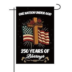 Anniversary USA Garden Flag, Years America Double Sided One Nation Under God Yard Flag with Patriotic Cross Design for Patio Lawn Yard Outdoor Decoration, 18 x 12 Inch