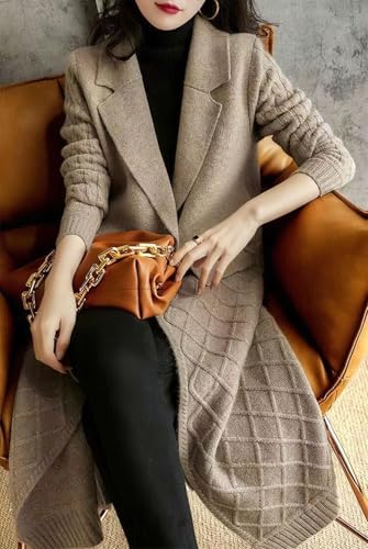 chouyatou Women's Cable Long Sweater Cardigan Open Front Lightweight Oversized Knit Blazer Jacket Coat2