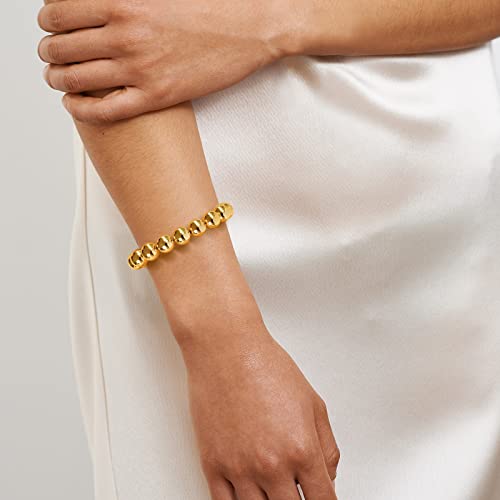 Gold Bead Ball Bracelet Women: 14K Gold Plated Small Round Beaded Stretch Elastic Chain Link For Girls Ladies - Simple Chunky Bangle Stackable Fashion Trendy Dainty Jewelry Good Gift #TOP2