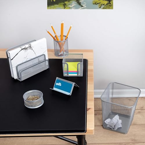 Image of The Better Home Set of 6 Desk Organisers | Paper /File Pen /Pencil Brush Clip Business Card Holders | Rust-Free Metal Mesh Design | Multipurpose | Includes Dustbin | Powder Coated Plastic