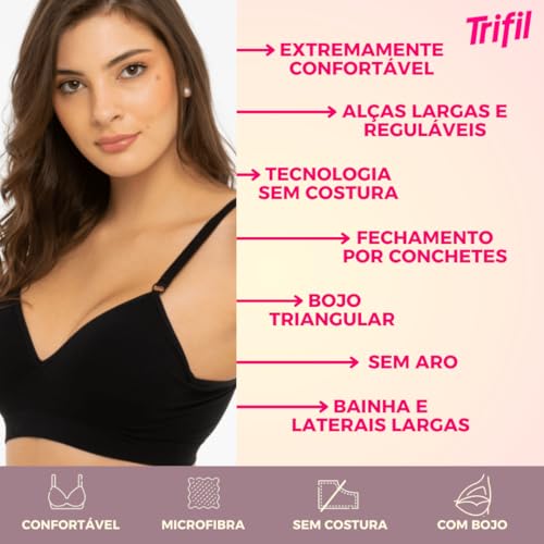 Kit 02 Sutiãs Trifil Daily Com Bojo e Sem Costura Com Alças Reguláveis | 1 Preto - 1Macadâmia | L