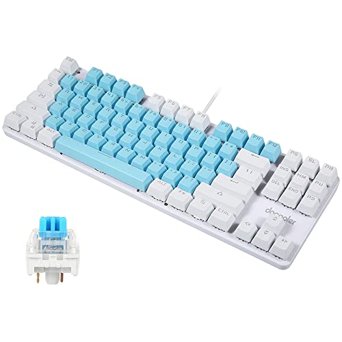 caigou Wired Gaming Keyboard 87 Tasten Mixed Light Mechanical Keyboard mit Mechanical Blue Switch Suspension Button Blue+White Cover