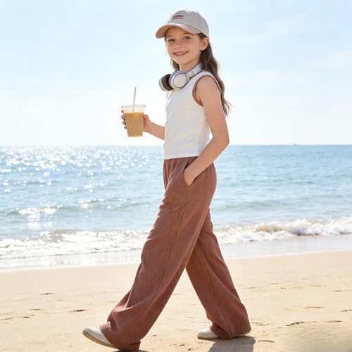 Image of Girl Clothes Solid Color Tank Top Casual Sweatpants 5-10Y Girls' Summer Outfit Set