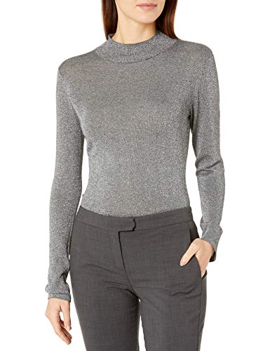 Vince Camuto Women's Lurex Mock Neck Sweater, Medium Heather Grey