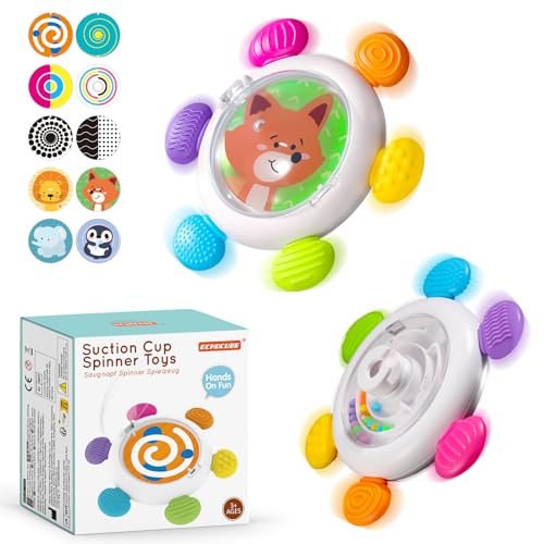 ECHOCUBE Saugnapf Spielzeug Baby, Sich drehendes Sensorikspielzeug Baby Spielzeug, Fr&uuml;herziehung Gyroskop Fidget Spinner Rotierender Saugnapf Kreisel Baby Badespielzeug f&uuml;r Kinder