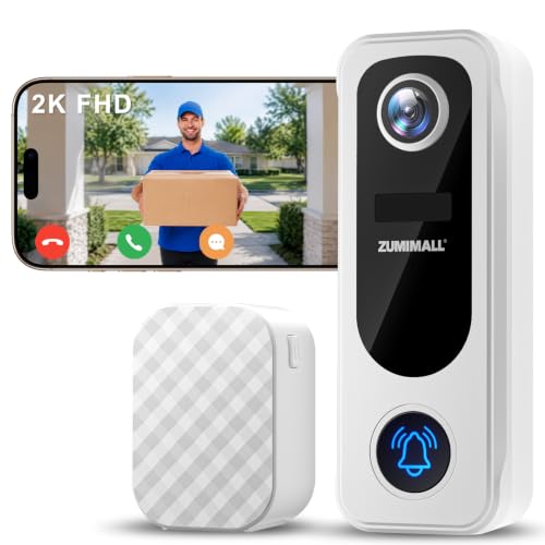 ZUMIMALL 2K Wireless Doorbell Camera No Subscription, Battery Powered