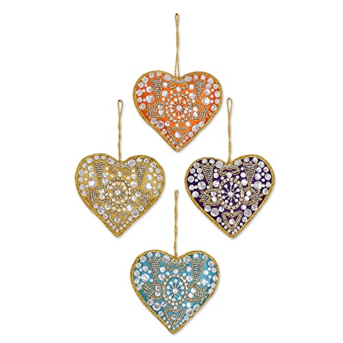 Novica Heart Shaped Embroidered Beaded Hanging Holiday Tree Ornaments 'Colorful Hearts' (Set Of 4) #TOP23