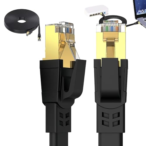 LGVNOWA 15M-Ethernet Cable CAT8 High Speed Heavy Duty كيبل كات 8 LAN Network Cable 40Gbps 2000Mhz كيبل انترنت with Gold Plated RJ45 Connector for Modem Xbox Router Switch Gaming- Black