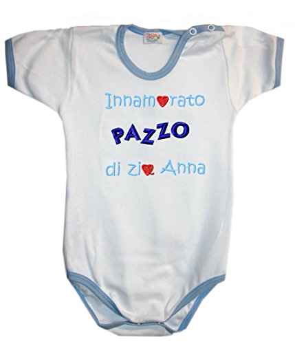 Zigozago - Body Neonato Manica Corta in Cotone Elasticizzato | Fatto a Mano in Italia con Ricamo 