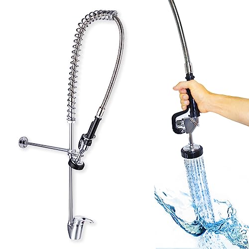 GOLDMAN SERVICE Rubinetto industriale per alberghi monocomando estensibile per lavello da cucina, tubo flessibile e soffione con potente spray spray
