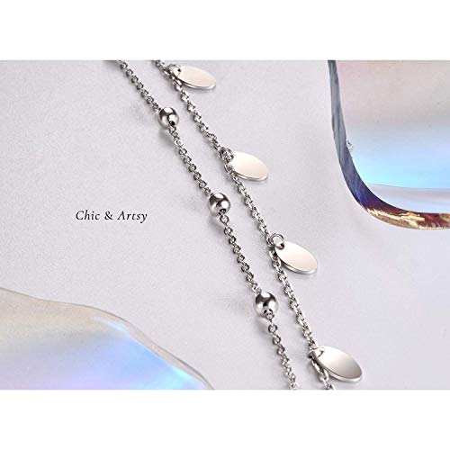 Image of CHIC & ARTSY 925 Sterling Silver Ankle Bracelets for Women, Adjustable Double Layer Chain Anklets, Minimalist Lightweight Foot Jewelry for Beach & Everyday Wear