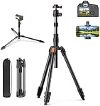 XXZU 71" Tripod caméra, trépod pour téléphone caméra avec tête de 360° et porte-smartphone, DSLR Trépied, Voyage pour téléphone/DSLR/SLR/Projecteur, Max Charger 8kg/17,64lb, 71in+Plaque de libération rapide