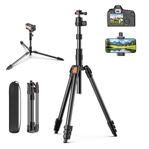XXZU 71″ Camera Tripod, Tripod for Camera Phone with 360°Ball Head and Smartphone Holder, Aluminum DSLR Tripod Stand, Travel for Phone/DSLR/SLR/Projector/Video Recording, Max Load 8kg/17.64lb