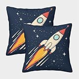 QFVANSIYO Funda cojín Microfibra 3D Impresa Cohete Espacio decoración Dormitorio Funda Almohada Cohete Adultos jóvenes 40x40cm
