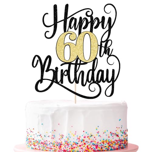 Ruscalin happy 60th birthday cake topper,60 birthday party cake decorations