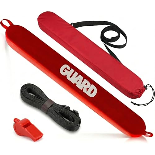 50-Inch Lifeguard Rescue Tube Professional Red Foam Throwable Flotation Device for Pool & Beach Safety - Buoy Includes Sun-Protection Canvas Storage Bag to Prevent Fading & Cracking Lifeguard Tube
