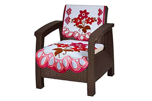 Image of The Furnishing Tree Cotton Floral Knitted Pattern 10 Pieces 5 Seater Sofa Cover Set Pink