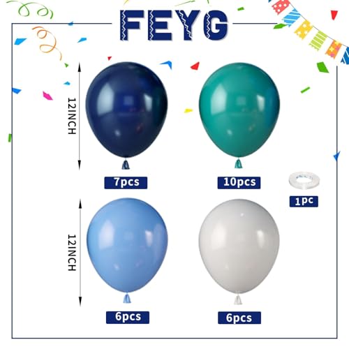 Image of Navy Blue Dark Blue Green White Latex Balloons 12 Inch