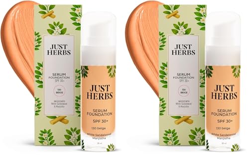 Image of Just Herbs Serum Foundation SPF 30+ | Buildable Coverage & Natural Finish | No Parabens, No Mineral Oil | For Indian Skin Tones | Lightweight & Hydrating | 30 ML (BEIGE) (Pack of 2)