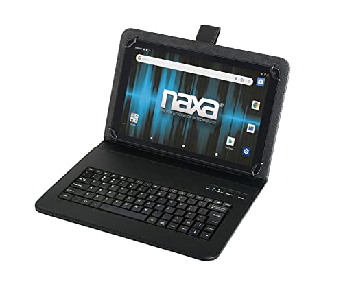 Image of Naxa NID-1021 Core Android 11 Tablet with 10.1 inch HD IPS Screen and USB Keyboard Case, 1.6 GHz Quad Core Processor, 2GB Ram, 16GB Storage, Front and Rear Cameras, Speaker and Microphone, Black