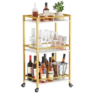 Lifewit Drink Trolley, 3 Tier Rolling Bar Cart, Tea Serving Trolley on Lockable Wheels, Kitchen Cocktail Alcohol Trolley for Dining Living Room, 43.2 x 30 x 81.5 cm, Gold