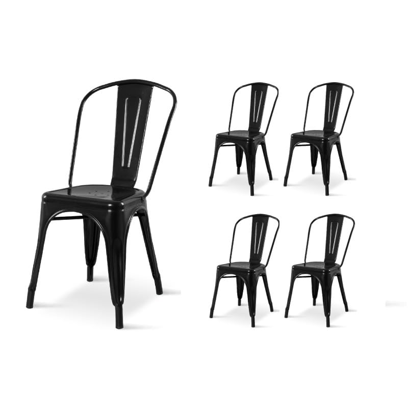 Kosmi Lot de 4 chaises Style Industriel en métal Noir Brillant