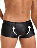ohmydear Men's Boxer Briefs Glossy Shorts Faux Leather Sexy Underwear for Man Elastic Low Rise Boxer Underpants Black M