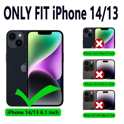 VANAVAGY Compatible for iPhone 13/14 Wallet Case for Magsafe,RFID Flip Leather Cover with Wrist Supports Wireless Charging with Card Holder and Glass Screen Protector,Clove Purple