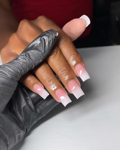 Bellelfin 120Pcs Square Press on Nails Medium, Glossy Square Ombre Fake Nails Full Cover Pink Ombre False Nail Tips Natural Acrylic Nails Press ons for Women Girls Artificial Fingernails