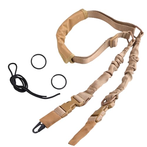 Azarxis Rifle Sling Two Point Adjustable Traditional Sling Tactical Strap with Shoulder Pad Metal Hooks Length Adjuster for Outdoor Sports Crossbow Hunting Shooting (Khaki)