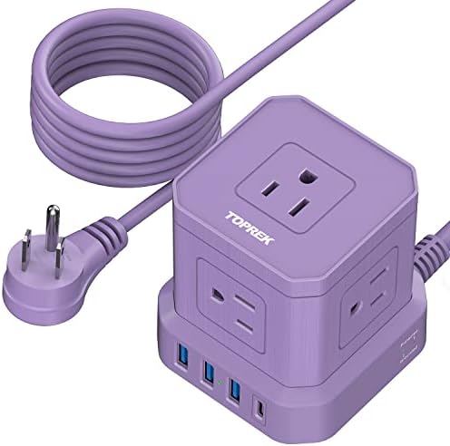 Power Strip with USB, TOPREK 10 FT Extension Cord with Flat Plug, 5 AC Outlet 4 USB, Compact Desk Charging Station for Home Office, Dorm, Hotel, Travel, 700J Surge Protection