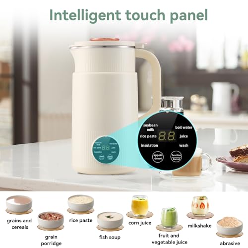 Soy Milk Maker Capable of Producing Homemade Soy Milk and Oatmeal Porridge Featuring Delayed Start/Heating/Self-Cleaning/Oven Heating Functions (Off-White).
