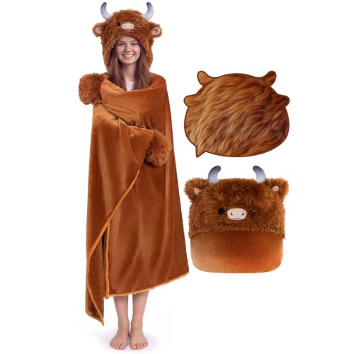 Mewaii Highland Cow Gifts Wearable Blanket Hoodie Soft Highland Cow Blanket