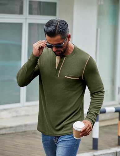 COOFANDY Men's Henley Long Sleeve Shirts Casual Button T-Shirt Pullover Basic Tees with Pocket - Image 3