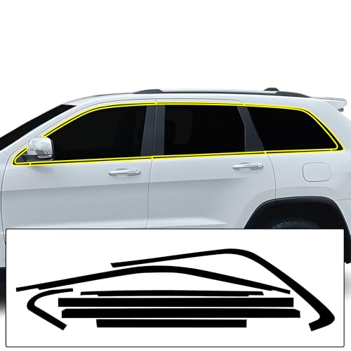 BOGAR TECH DESIGNS Side Window Chrome Delete Overlay Film Compatible with Jeep Grand Cherokee 2014-2021, Gloss Black