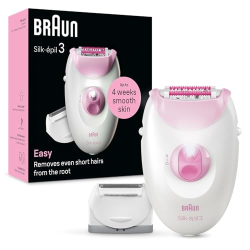 Image of Braun Silk-epil 3-031 Epilator for Women, Long-Lasting Hair Removal, 20 Tweezer System, Smartlight Technology, Gentle on Skin, Shaver & Trimmer Included, White & Pink