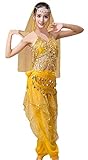 Disfraz Adulto Carnaval Mujer Rendimiento Las Profesionales Danza del Vientre Trajes Establece Indian Ropa India Dance Disfraces Lentejuelas Crop Top/Velo/Cinturón/Pantalones/Headwear 5 Piezas
