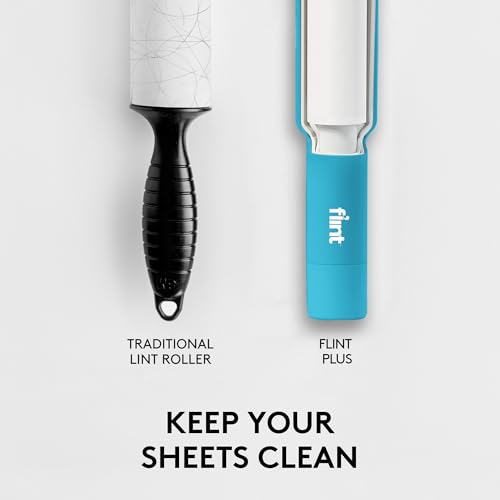 Image of Flint Plus Retractable Lint Remover & Pet Hair Roller for Clothes - Refillable & Reusable Lint Roller with 70 Extra Sticky Tear-Off Sheets - Value Pack, Light Blue