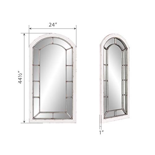 Patton Wall Decor 24X44 Distressed White And Antique Silver Arch Windowpane Wall Mirror #TOP4