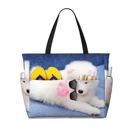 Sac à bandoulière pour femme grand fourre-tout blanc motif imprimé Chiot