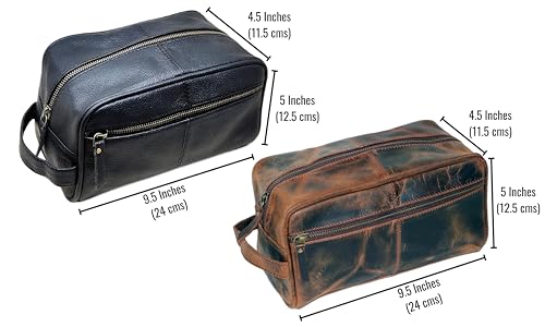 jaald Personalized Genuine Leather Toiletry Bag for Men - Dopp Kit Gift with Embossing Options, Ideal Birthday, Anniversary, Wedding, Father & Groomsmen Gift, Travel bag, Shaving bag - Thumbnail 3