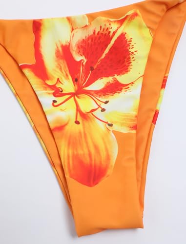 Image of ZAFUL Women's 3 Piece Floral Swimsuit Draped Neck Halter Bikini Tie Side Bathing Suit with Sheer Cover Up Skirt