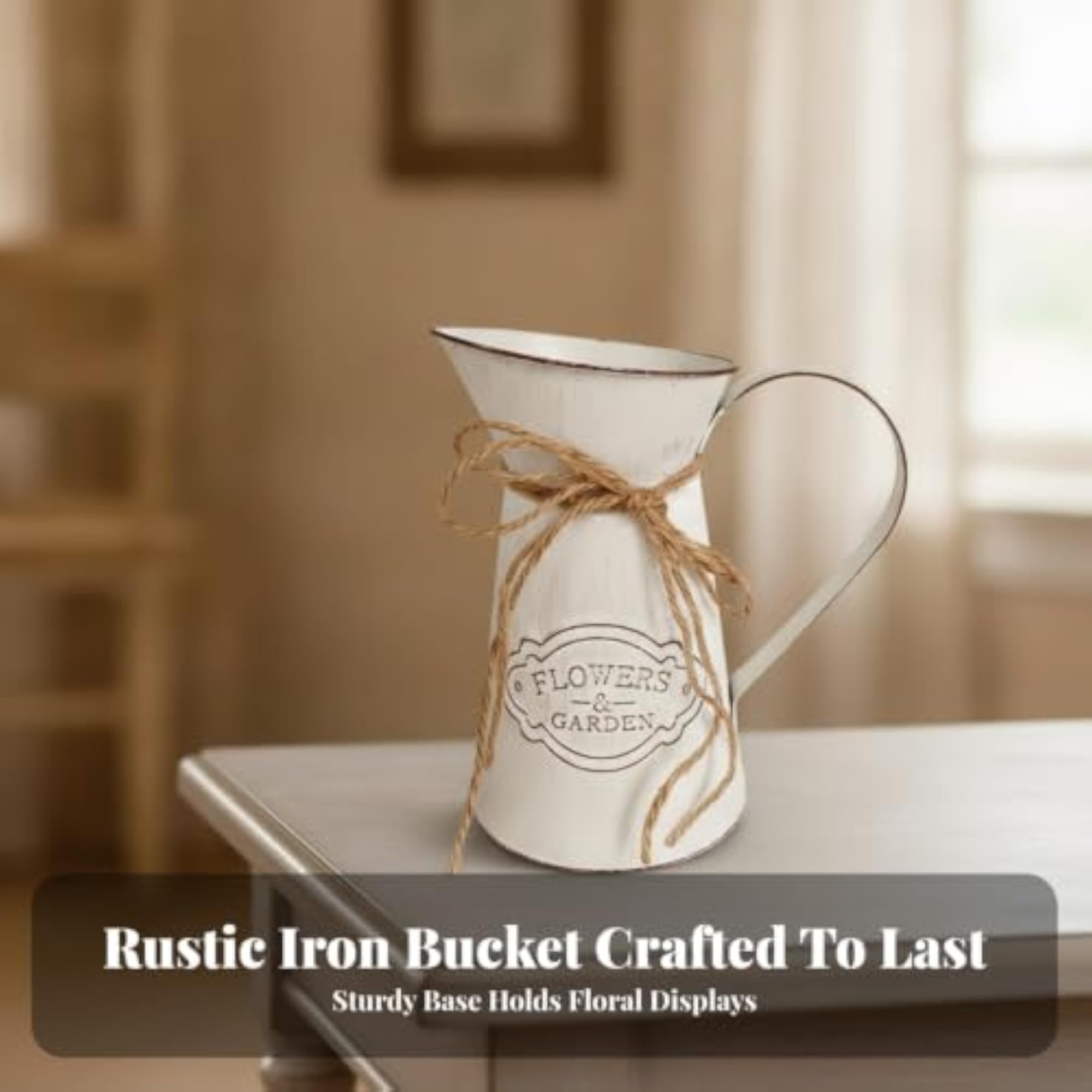 Shabby Chic Pitcher with Rope Bow