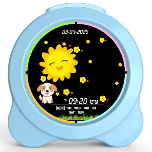 Sinoviwe Kids Alarm Clock Sun & Moon LED Display with Day & Date OK to Wake Clock with Night Light for Kids Children's Sleep Trainer Gift for Boy and Girls (Blue) - image 1