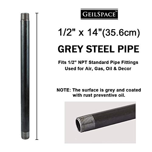 GeilSpace 6 Pack 1/2\" × 14\" Heavy Duty Pre-Cut Grey Metal Pipe, Industrial Steel Fits Standard Half Inch Threaded Pipes and Fittings - Vintage DIY Industrial Shelving (1/2\" × 14\", Grey) - Thumbnail 2